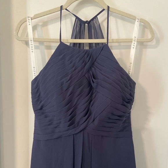 Azazie Ginger high neck pleated dress in color Stormy size 4 - Picture 7 of 11